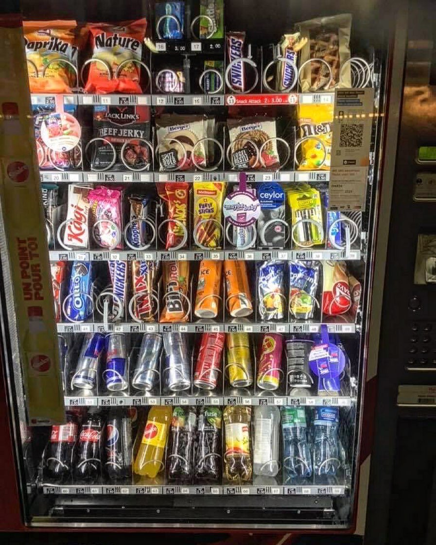 Snickers, Sinalco, and a pregnancy test. Vending machine, Fribourg, Switzerland. 🇨🇭