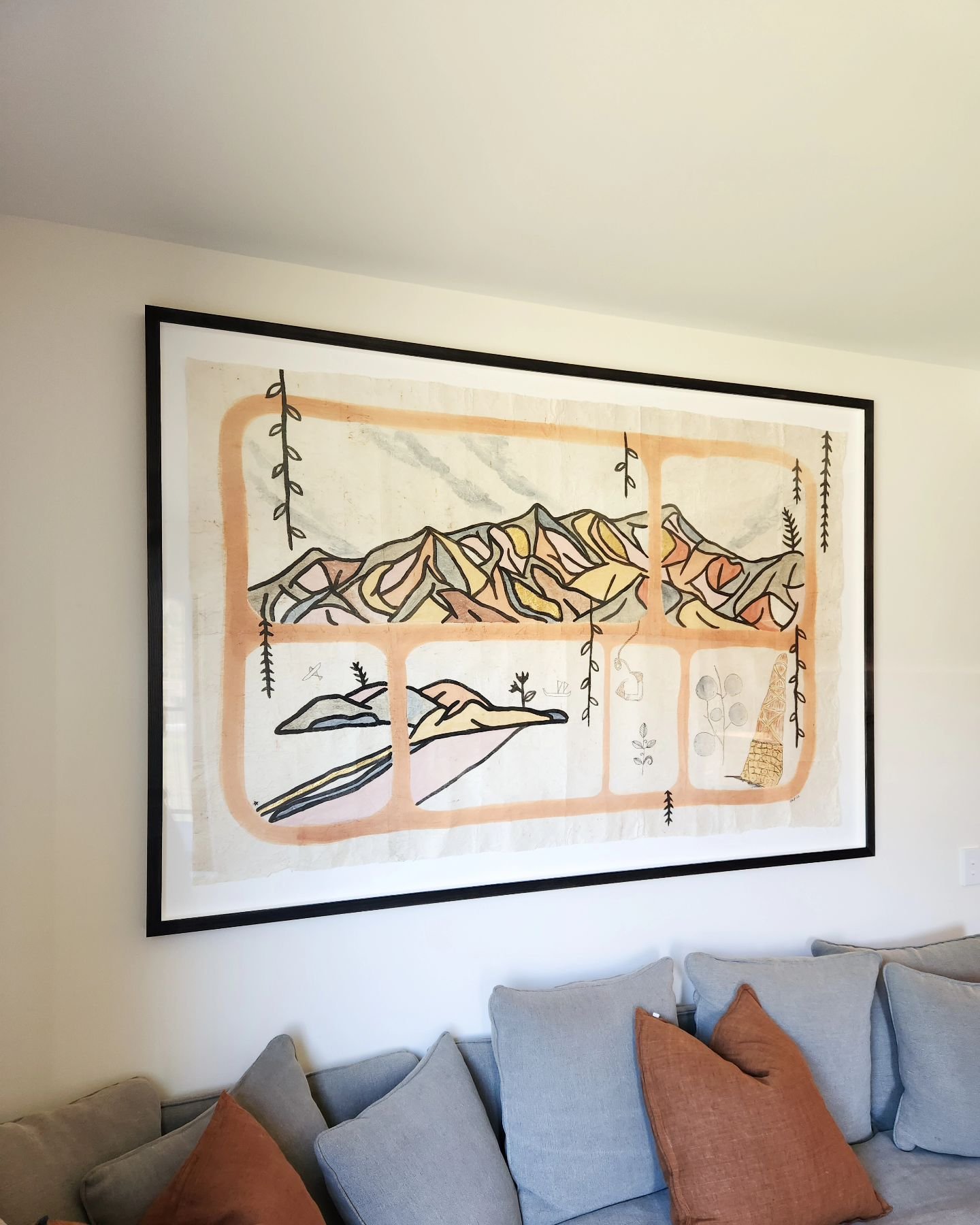 Another big piece by @_coraallan_ delivered and installed. We've been sitting on this one for a while, and schedules finally aligned to be able to get this on the clients wall. 

Custom-stained ash frame, surface-mounted and acrylic glazing. I only h