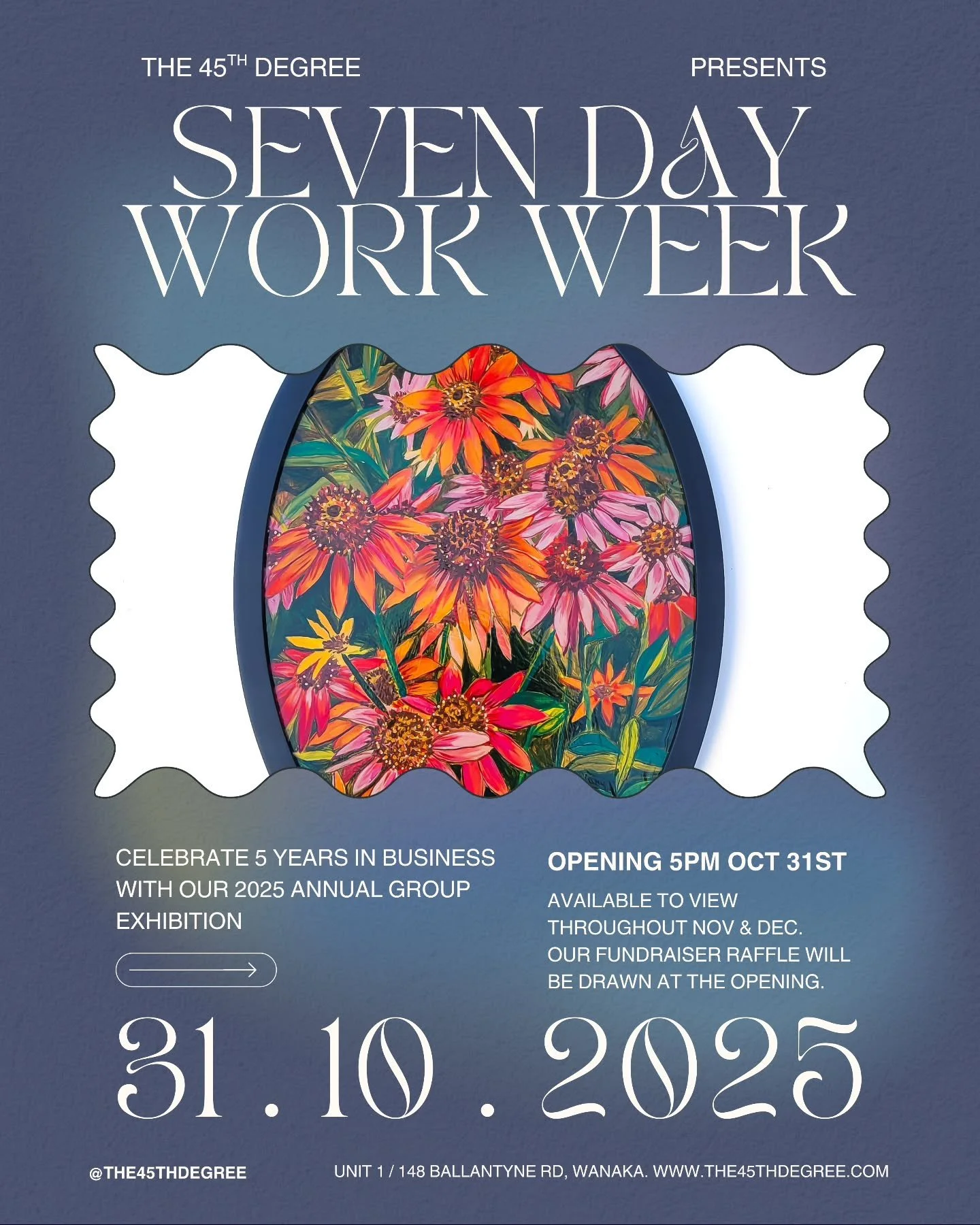 Presenting our annual group exhibition and celebration of 5 years in business; 'Seven Day Work Week'
The seven-day-work-week is certainly not something to be glamorised, but with less than a weeks notice to our opening, the title felt appropriate. A
