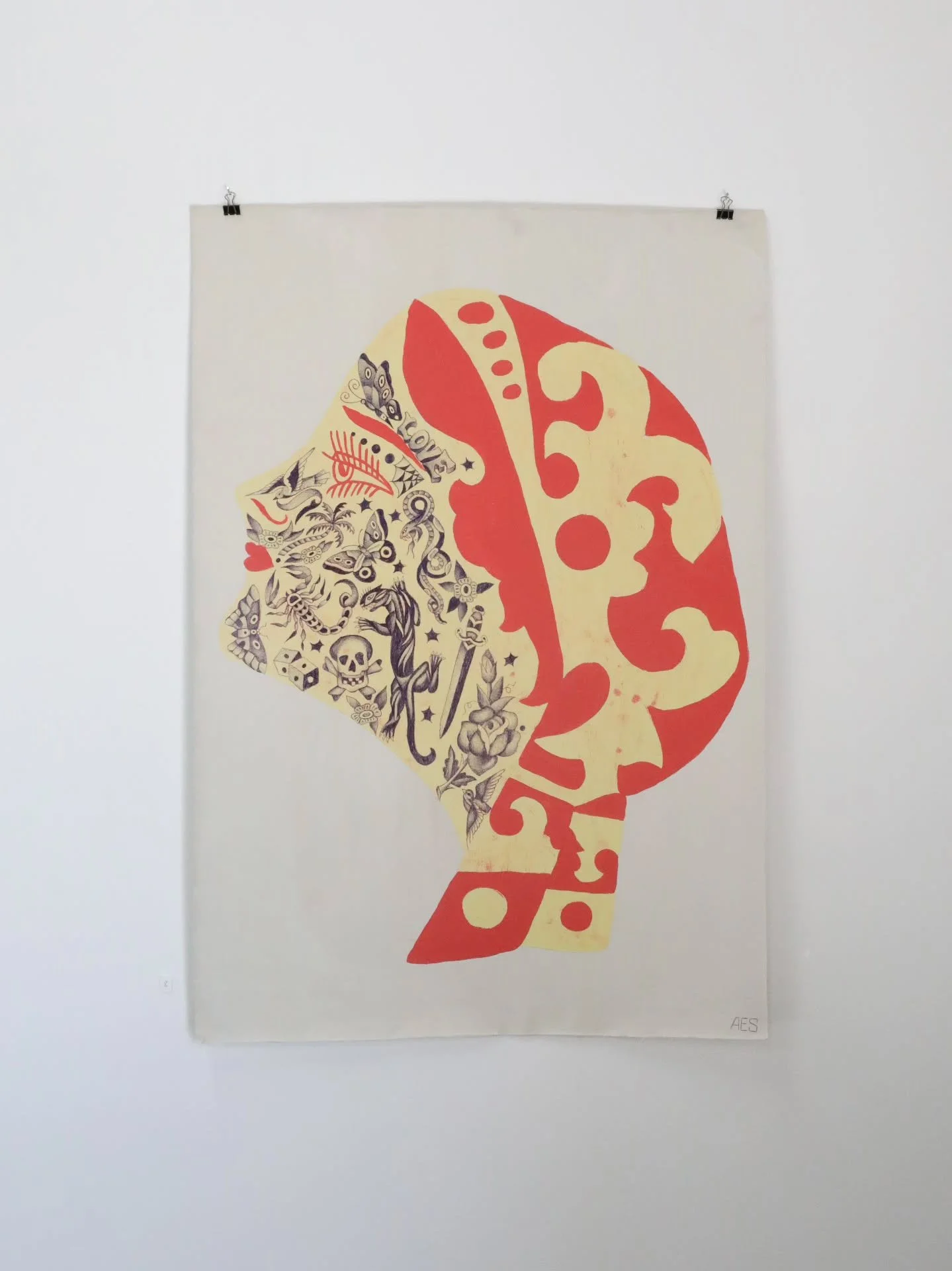 'Skin Deep', gesso, acrylic, enamel, ball-point and chalk on canvas, by local artist @the_serpent_fire 

On view as part of our current exhibition, 'Seven Day Work Week', a phrase that sums up this time of year for most creatives and small businesses