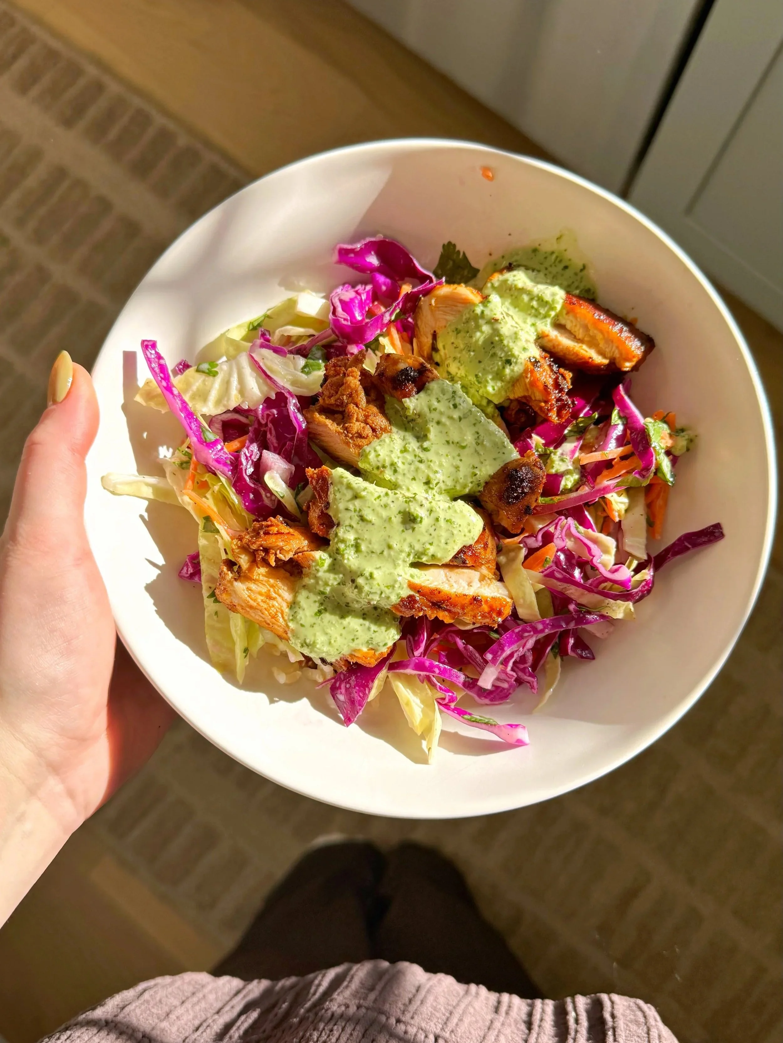 Peruvian Chicken With Green Sauce and Veggie Slaw