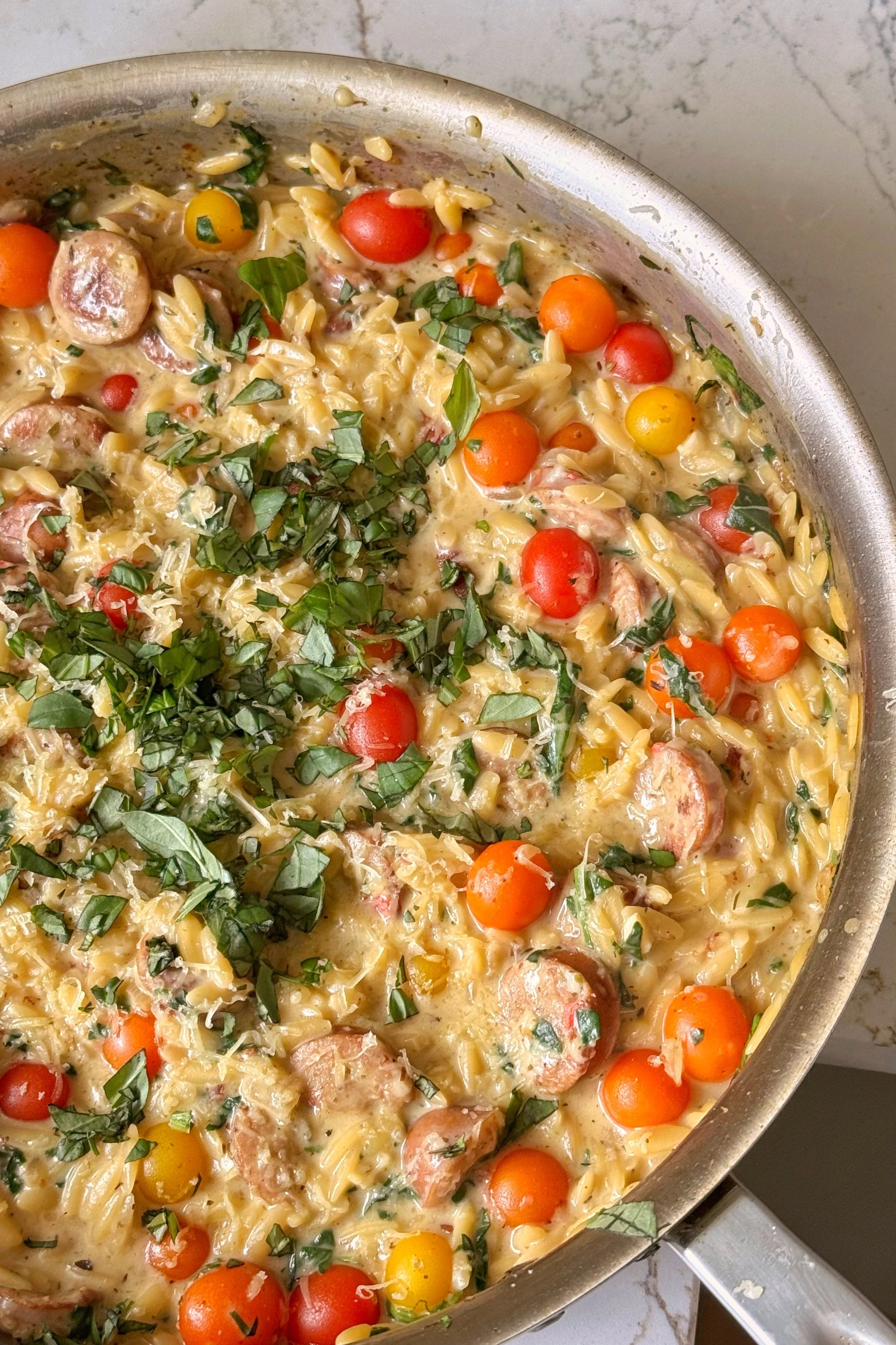 One Pan Lemony Chicken Sausage Orzo