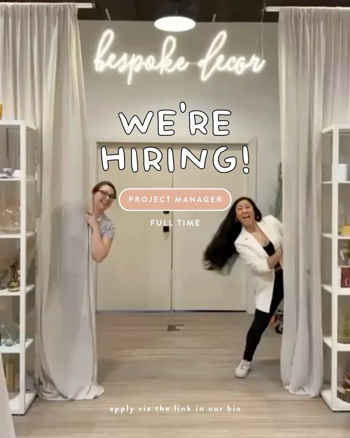 Tell your friends!!! Bespoke is growing and we are hiring 💗 We&rsquo;re looking for a few, rad peeps for these roles: 

✨Project Manager
✨Client Care &amp; Sales Team Manager
✨Warehouse Shift Lead
✨Seasonal Part-Time Driver

Know someone who&rsquo;d