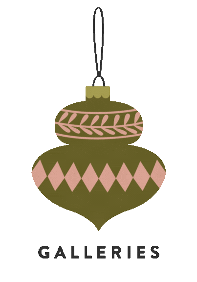 Illustration of a Christmas ornament hanging from a string with the word GALLERIES underneath.