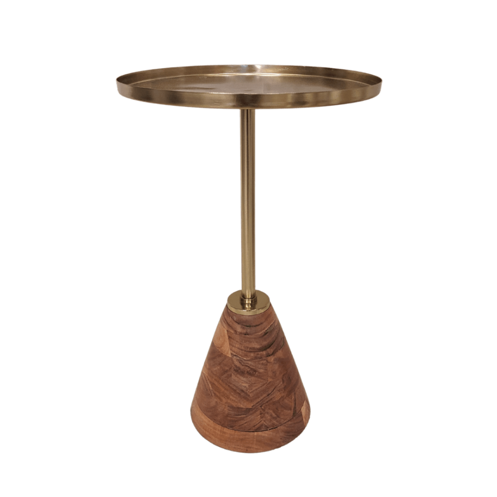 BRASS AND WOOD SIDE TABLE