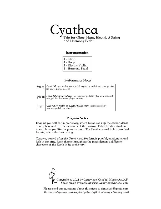Cyathea - for Oboe, Harp, Electric 5-String, Harmony Pedal (2023)
