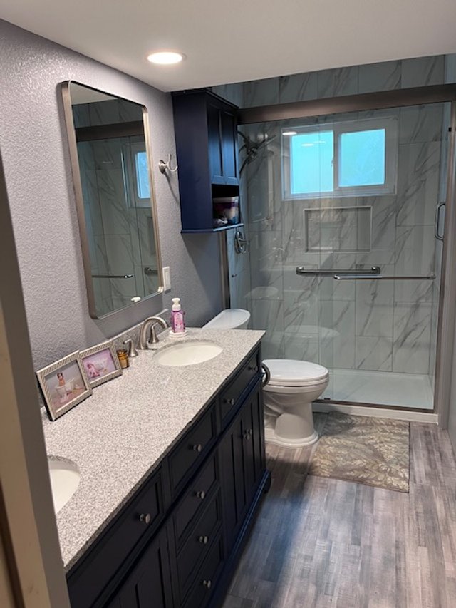 view of a family bathroom in austin texas after the remodeling project was completed