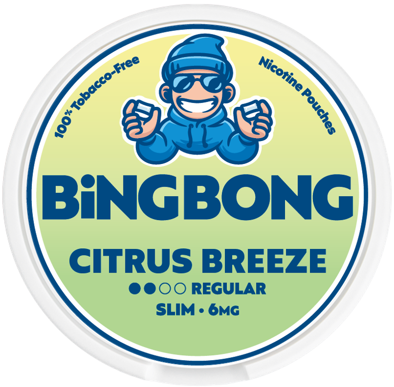 BiBONG Citrus Breeze nicotine pouches, contains 6 mg of nicotine.