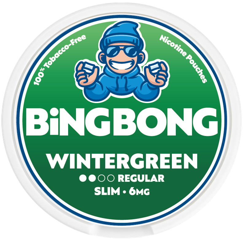 BiNGBONG WINTERGREEN nicotine pouches, 100% tobacco-free, WINTERGREEN flavor, regular strength, slim, 6mg.