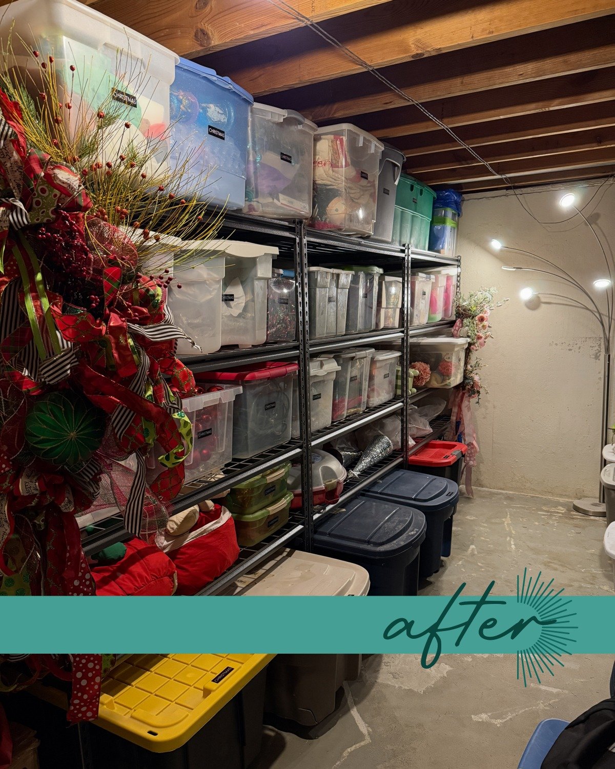 A few shelving units is sometimes all it takes!
This client wanted some help organizing her holiday decor and making it more accessible for her to easily find what she needs for each season. 

It's easy for storage rooms and garages to end up collect