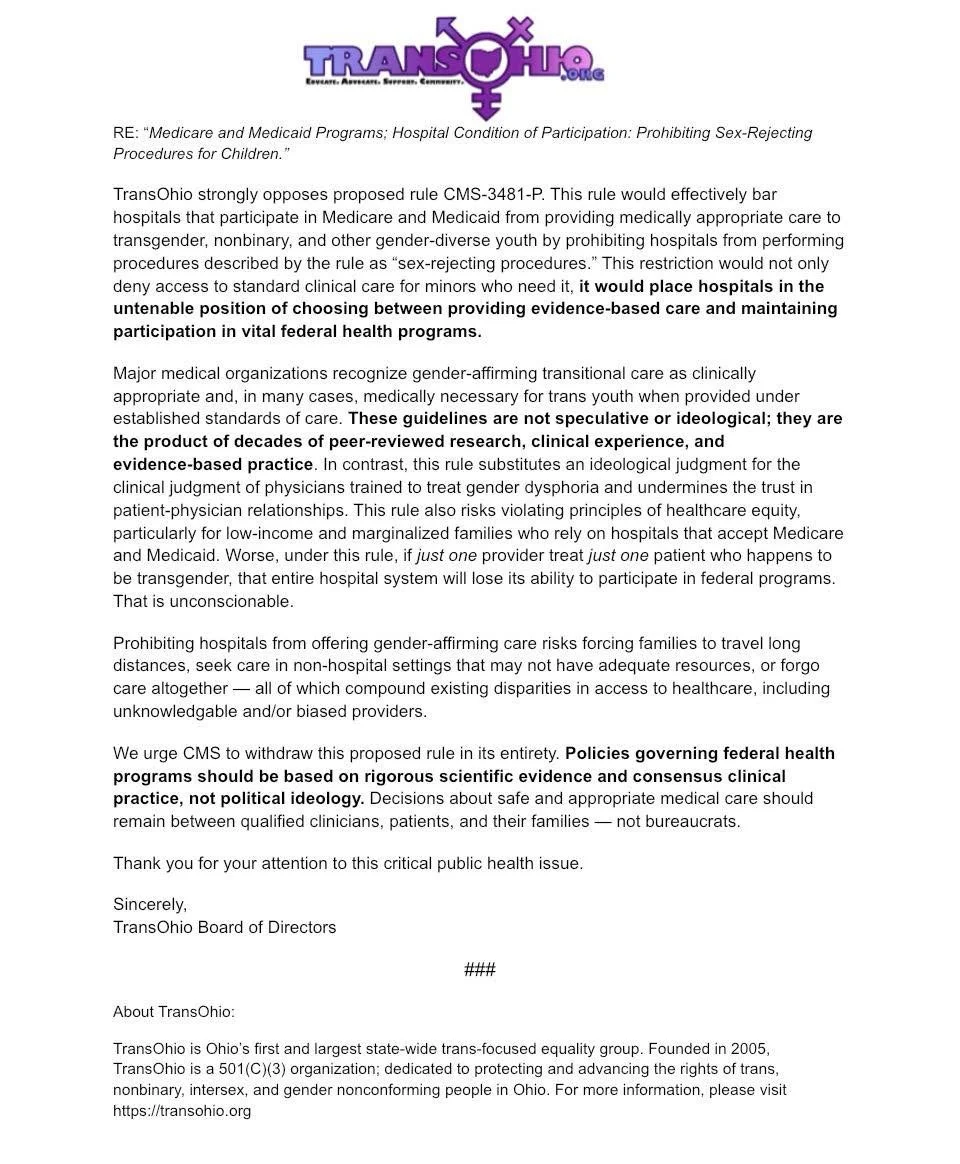 There&rsquo;s only ONE more day to submit your public comment on proposed federal rules that will bar parents of trans youth from receiving Medicaid and/or CHIP (Children&rsquo;s Health Insuance Program) funding AND revoke hospital funding if trans p