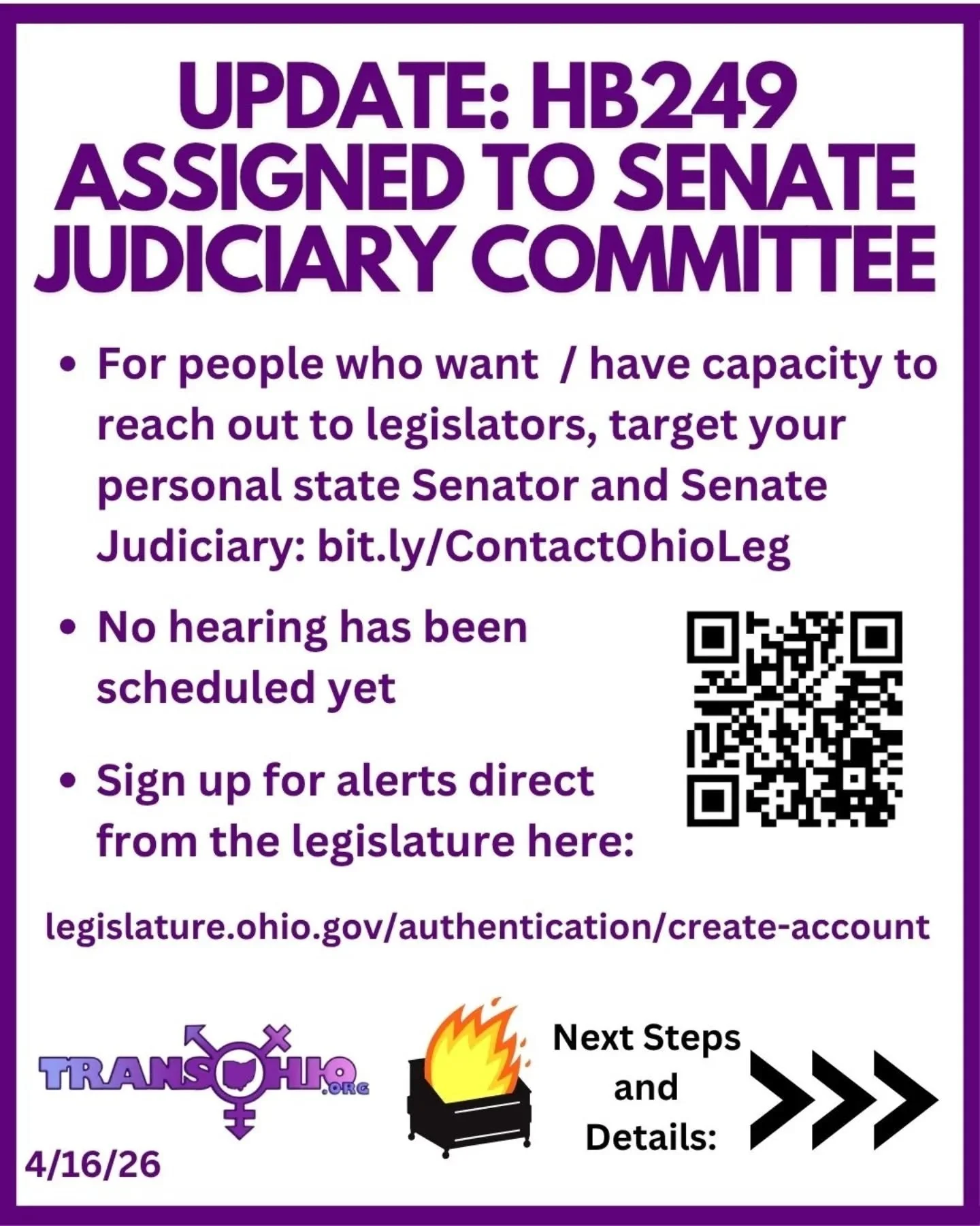 UPDATE: HB249 Assigned to Senate Judiciary Committee
For people who want / have capacity to reach out to legislators, target your personal state Senator and Senate Judiciary: bit.ly/ContactOhioLeg
No hearing has been scheduled yet
Sign up for alerts 