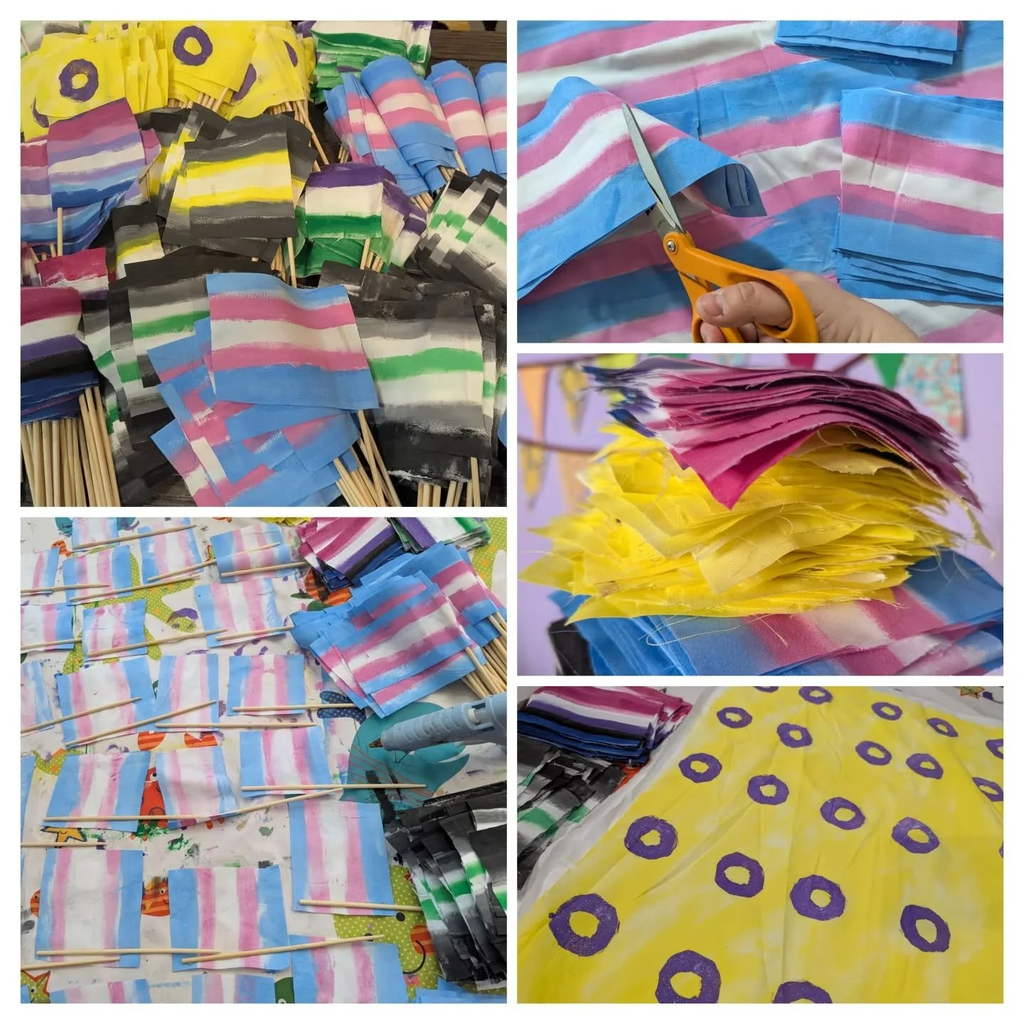 So we handmade (painted, cut and glued) our gender pride flags this year...

Flags made by trans people for trans people, and each one is unique just like all of us

💚🏳️&zwj;⚧️