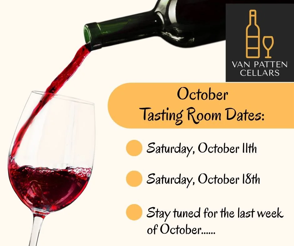 Mark your calendars! 🍷
The tasting room will be open:
📅 Saturday, October 11th &amp; 18th
We will open at noon and will take our last group at 4 pm. 
Join us to celebrate the fall harvest with seasonal specials and a relaxing afternoon at the winer