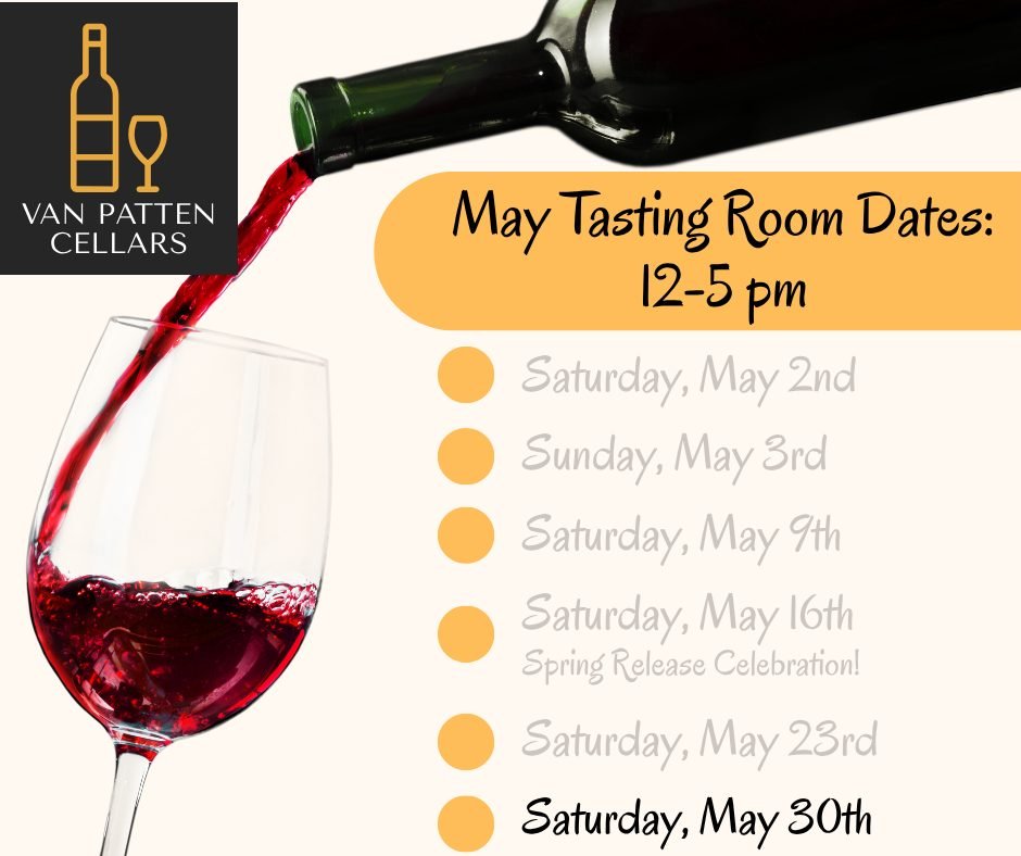 We will be open on Saturday, May 30th from 12&ndash;5 pm! ☀️🍷
Bark n&rsquo; Bray Members &mdash; your Spring Release wines are waiting for you! We can&rsquo;t wait for you to taste the new releases and kick off another beautiful weekend at Van Patte