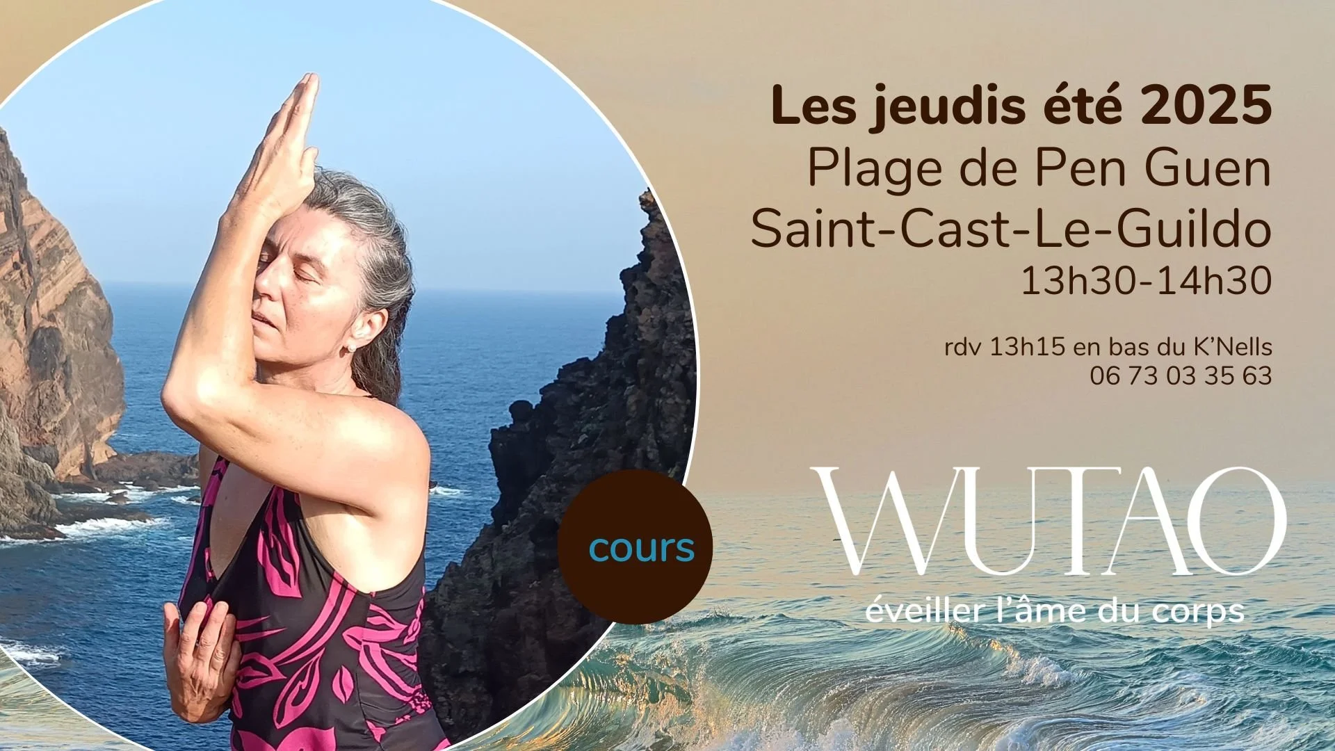 Cours hebdo de Wutao à la plage de Pen-Guen, Saint-Cast-Le-Guildo, Bretagne