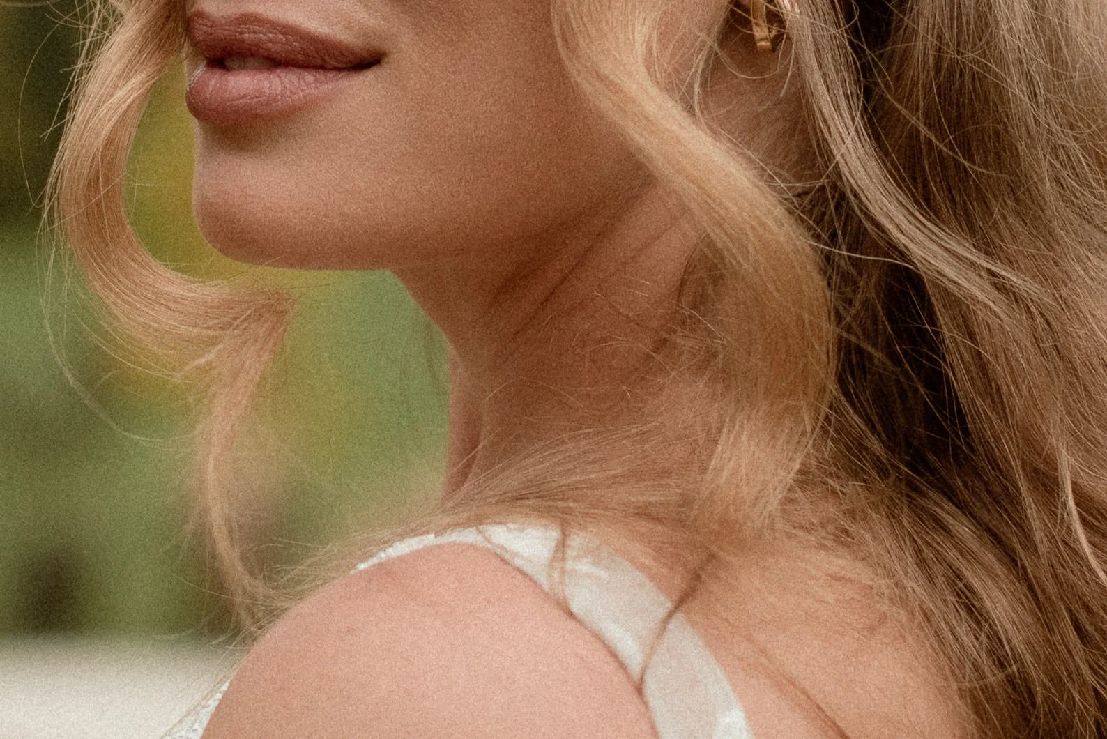 closeup portrait of lips of bride
