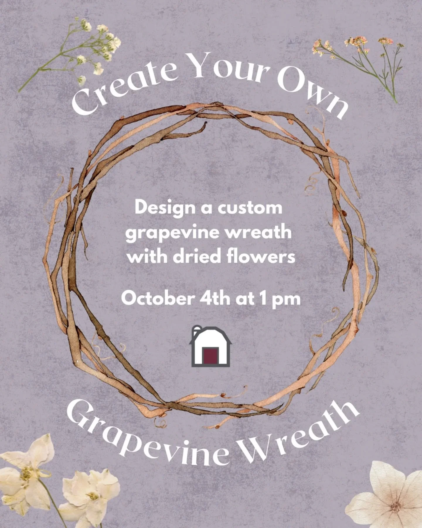 Come create with us! On Saturday, October 4th, we're creating custom grapevine wreaths with dried flowers and bows. As always, this class is even better with friends! Sign up now to reserve a spot! farmsidegardens.com/events.