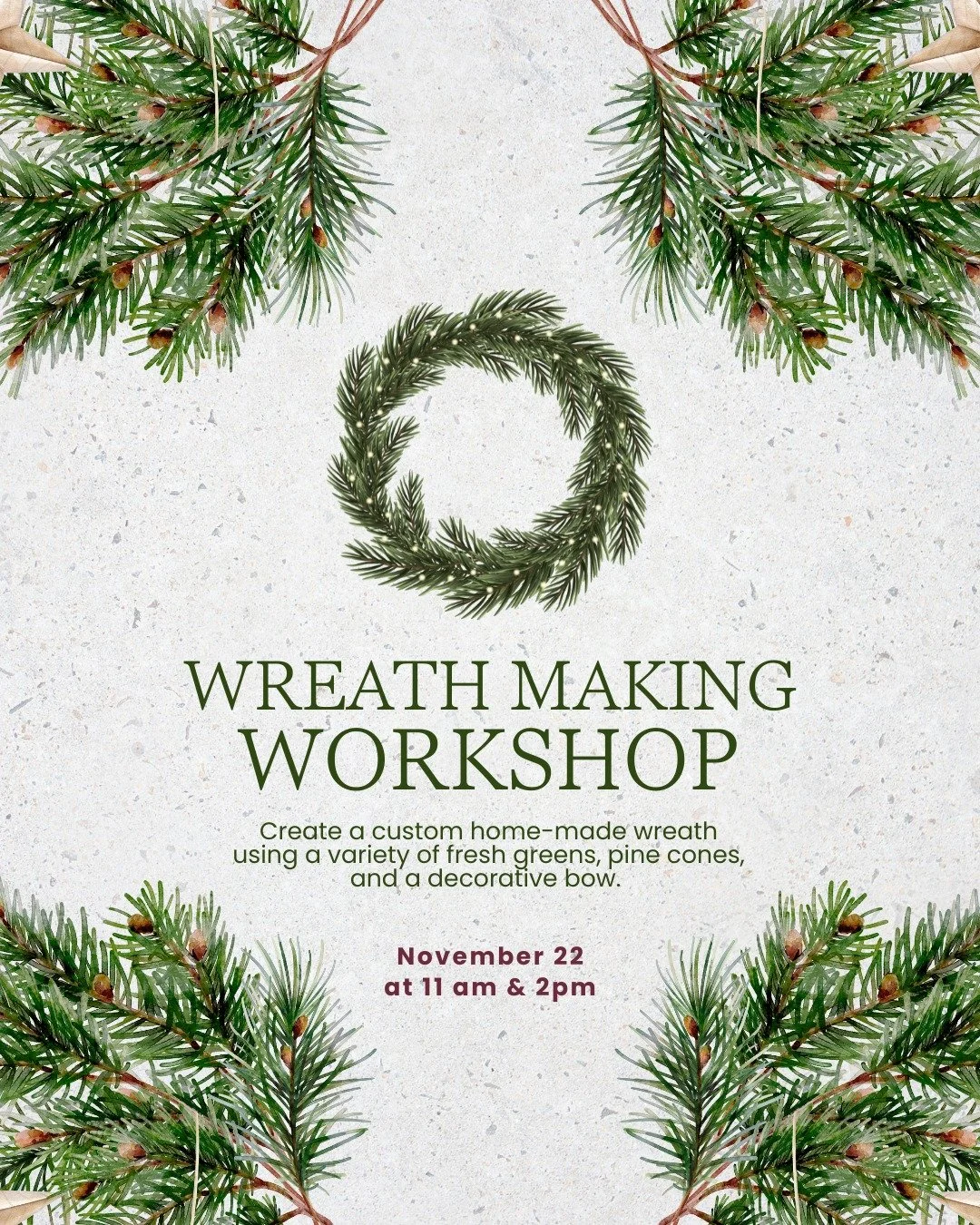 New Class Added! Due to high demand, we've added an 11am class on November 22! These classes are filling up quickly, so sign up online to reserve your spot!