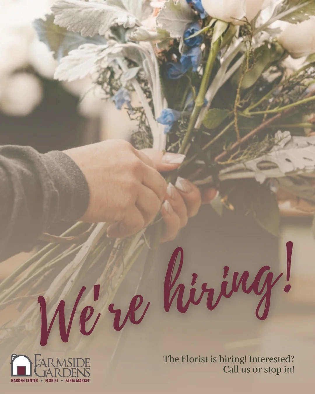 Do you love creating? Are you inspired just being around flowers? Do you enjoy seeing someone's face light up with surprise when they receive a gift? We're hiring at Farmside Florist, and this may be the perfect job for you! Responsibilities very dep