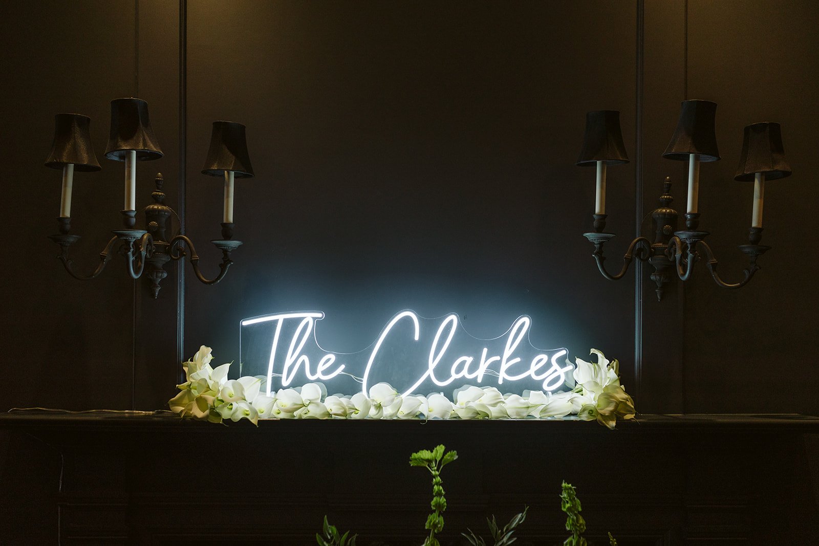 personalized neon wedding sign of couple's name