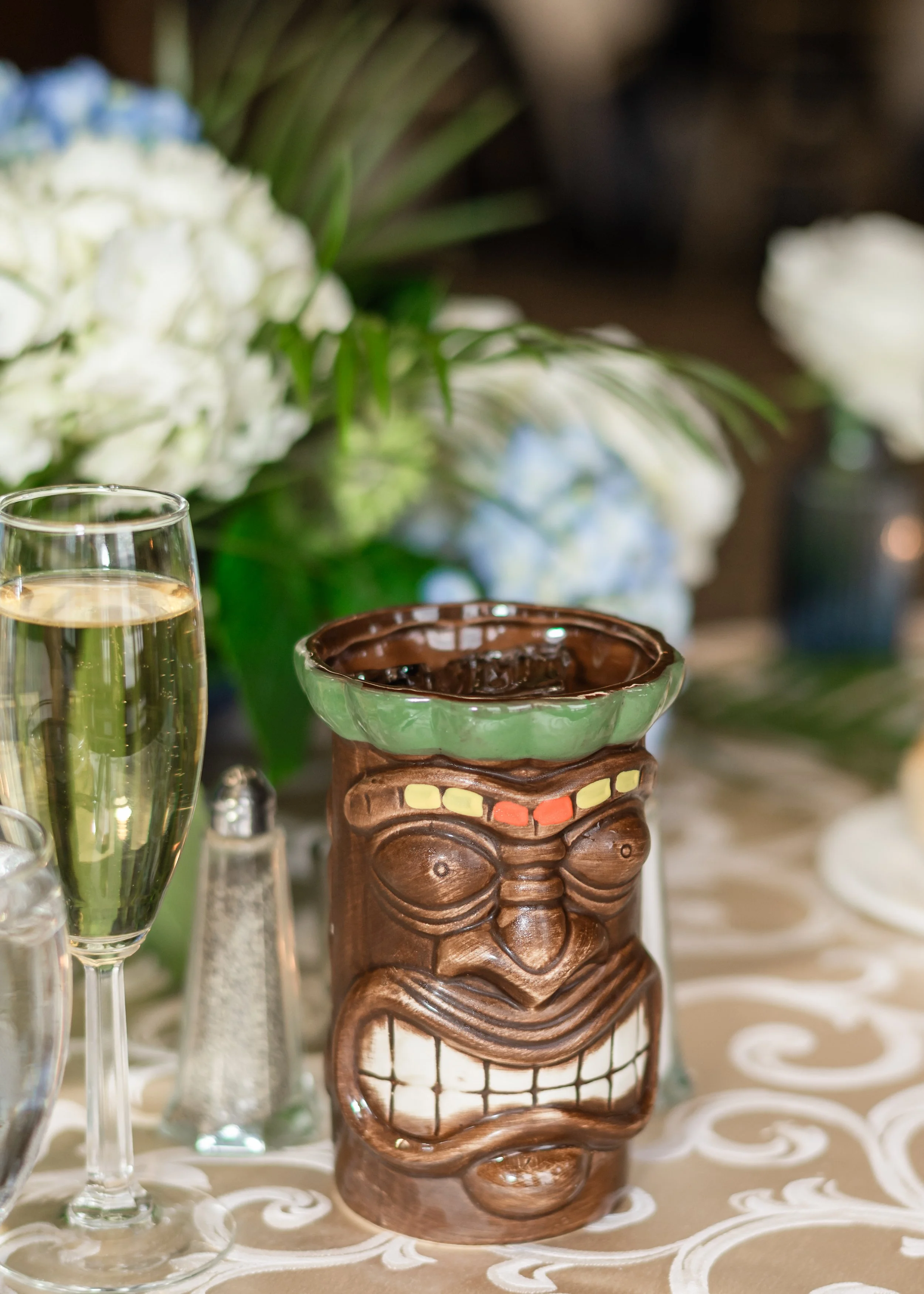 tiki themed wedding reception decor at The Thayer Hotel West Point