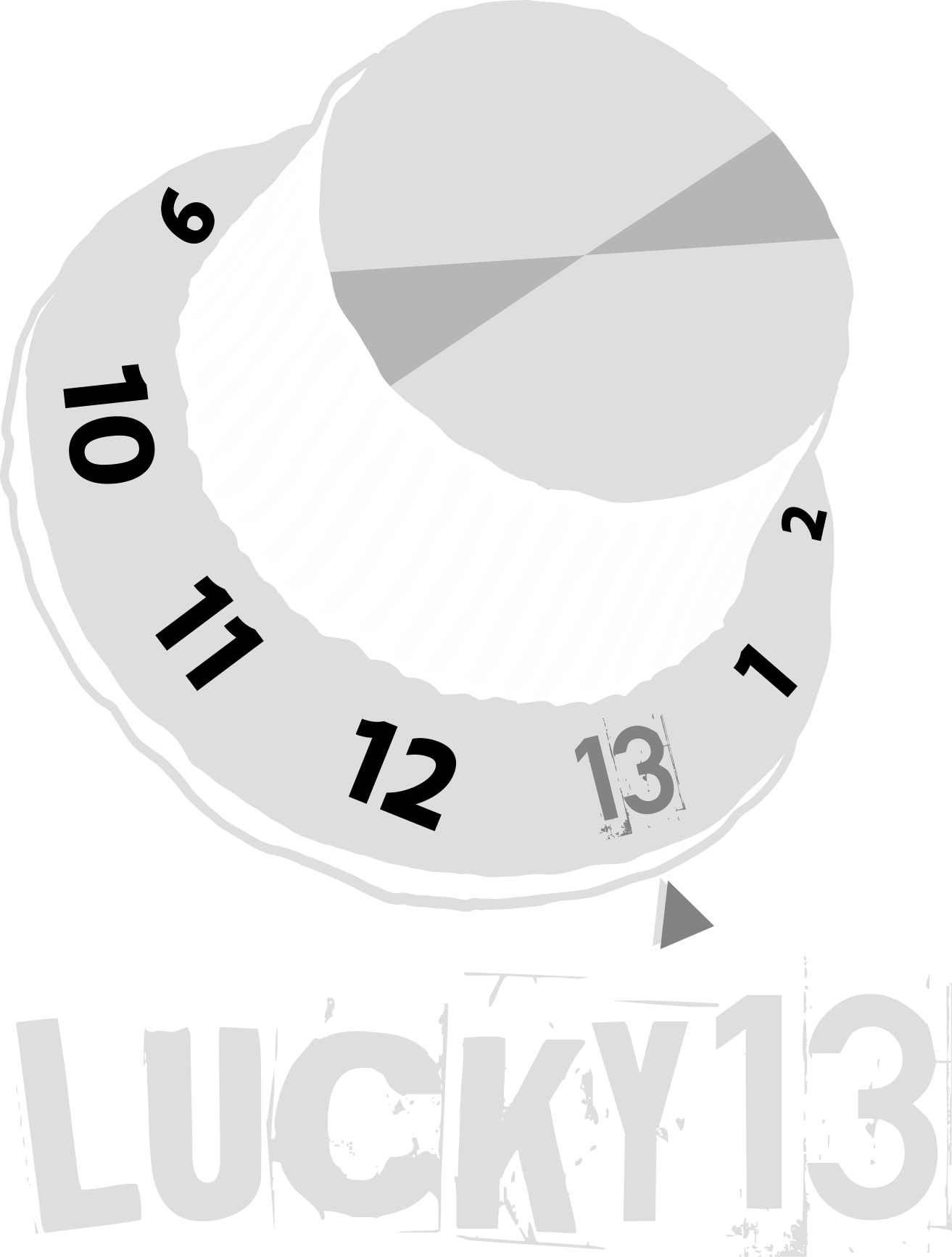 A close-up of a roulette wheel with numbers and the word 'LUCKY13' below it.