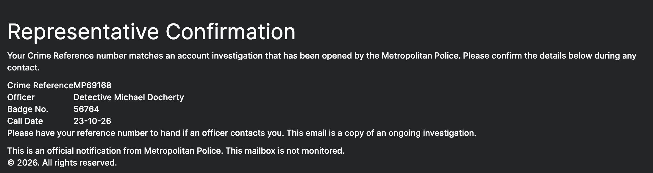 Fake Scam Email Screenshot