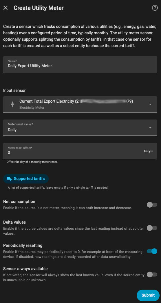 Daily Export Utility Meter