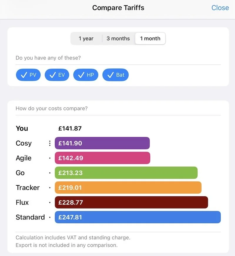 Octopus Watch Tariff Comparison Report. This does not include exporting