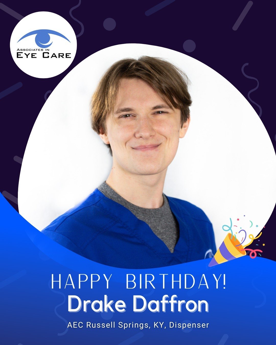 Happy belated Birthday 🎉 to our AEC Russell Springs Dispenser Drake Daffron! We appreciate all you do for our patients! #associatesineyecare #russellspringsky #eyecare #seemuchbetter