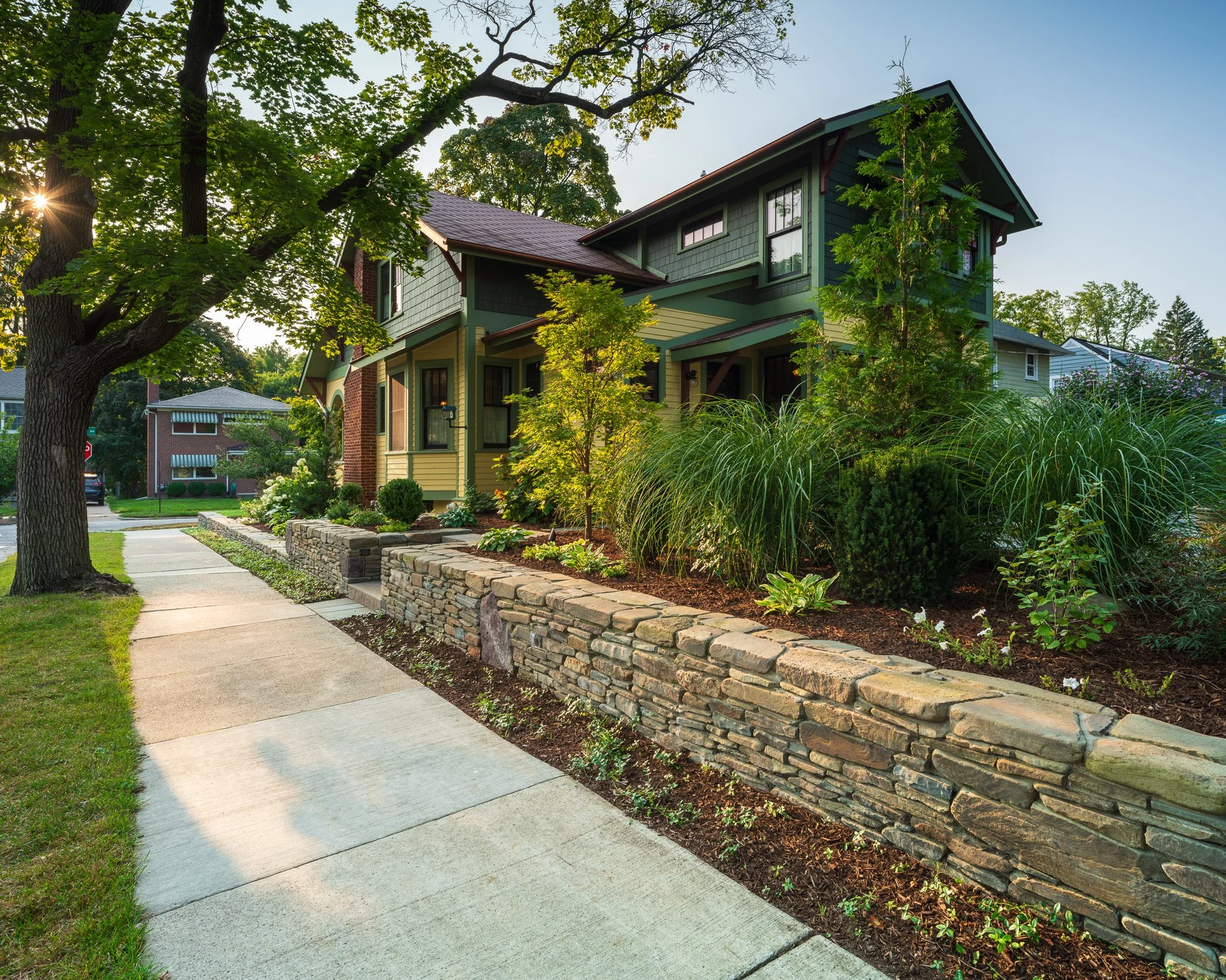 Stone retaining wall and garden bed
