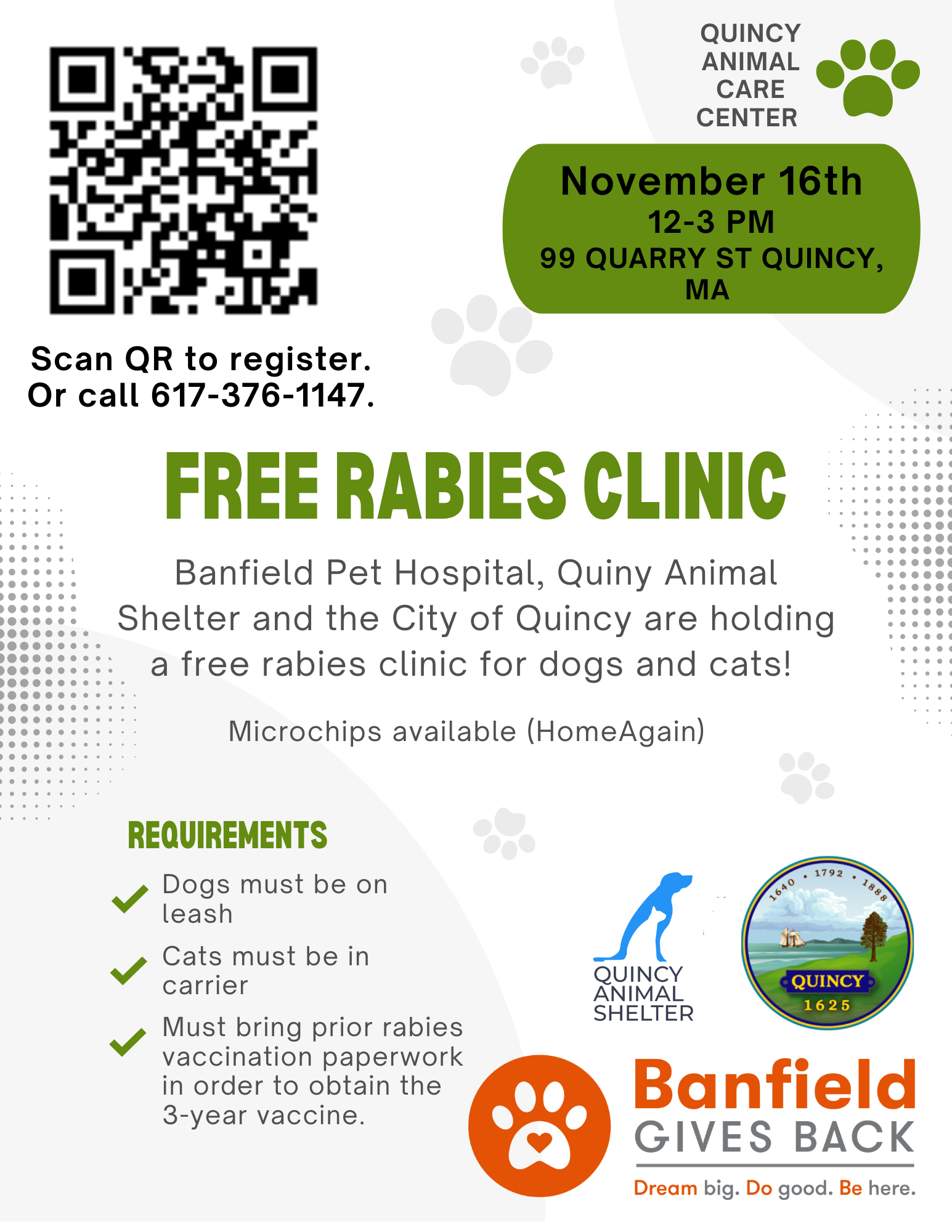 Free Rabies Clinic:  The City of Quincy
