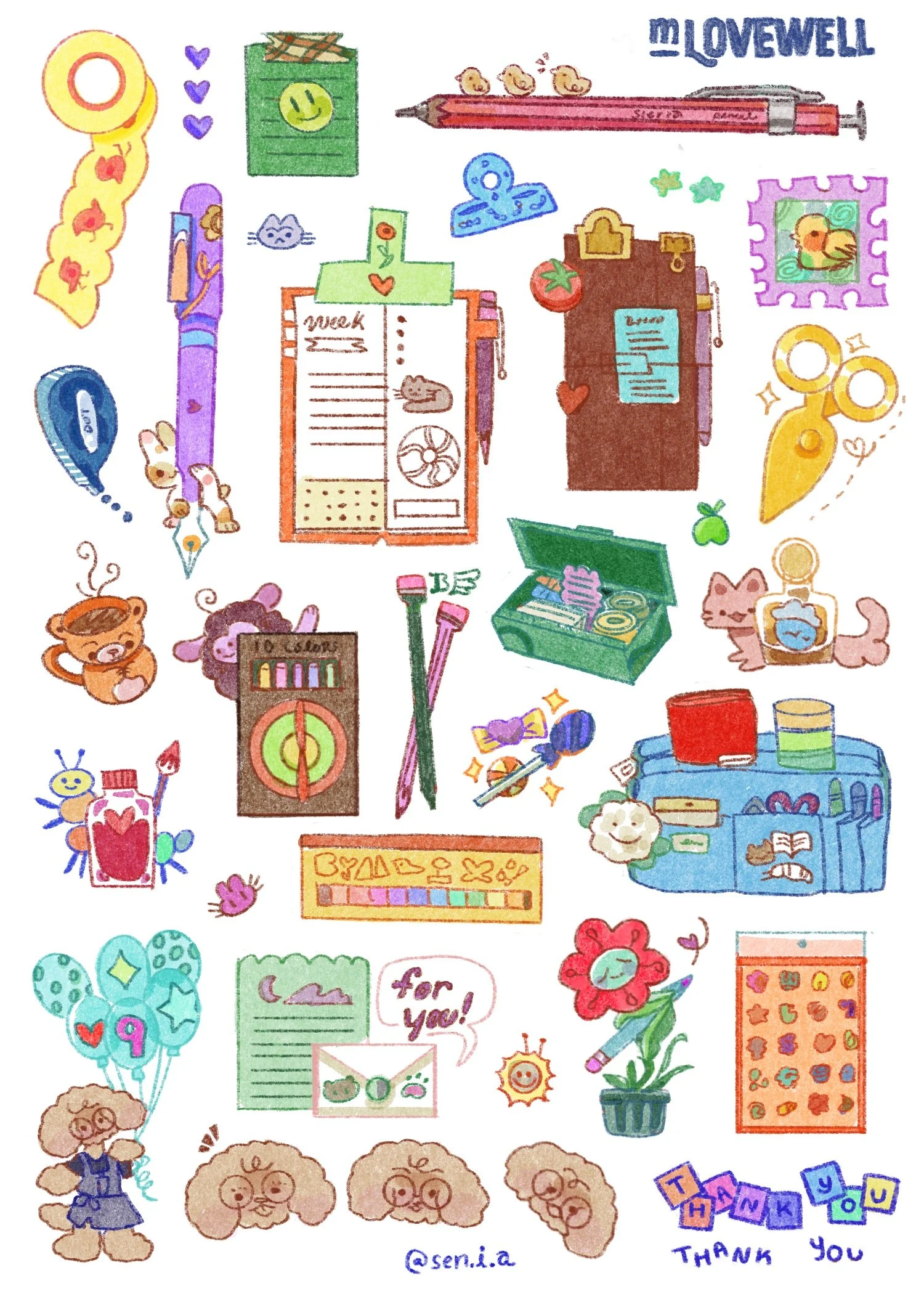 Sticker sheet for the shop’s 9 year anniversary