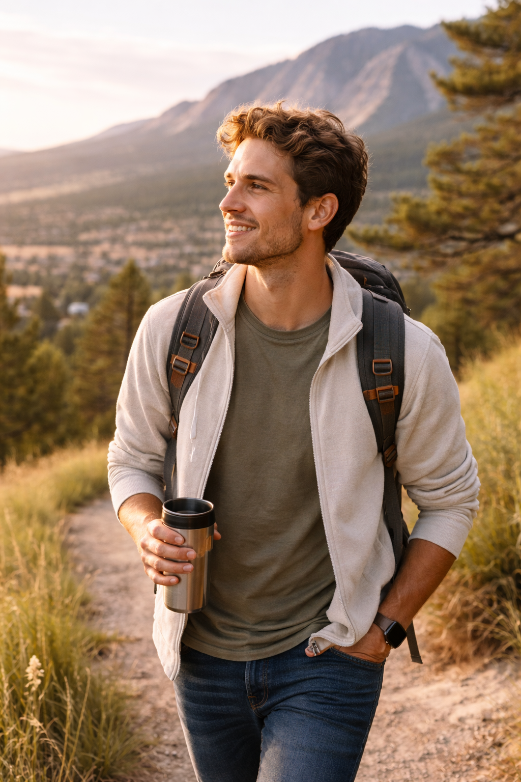 Illustration of a young man walking, representing college student and young adult therapy at Foothills CBT in Boulder, CO.