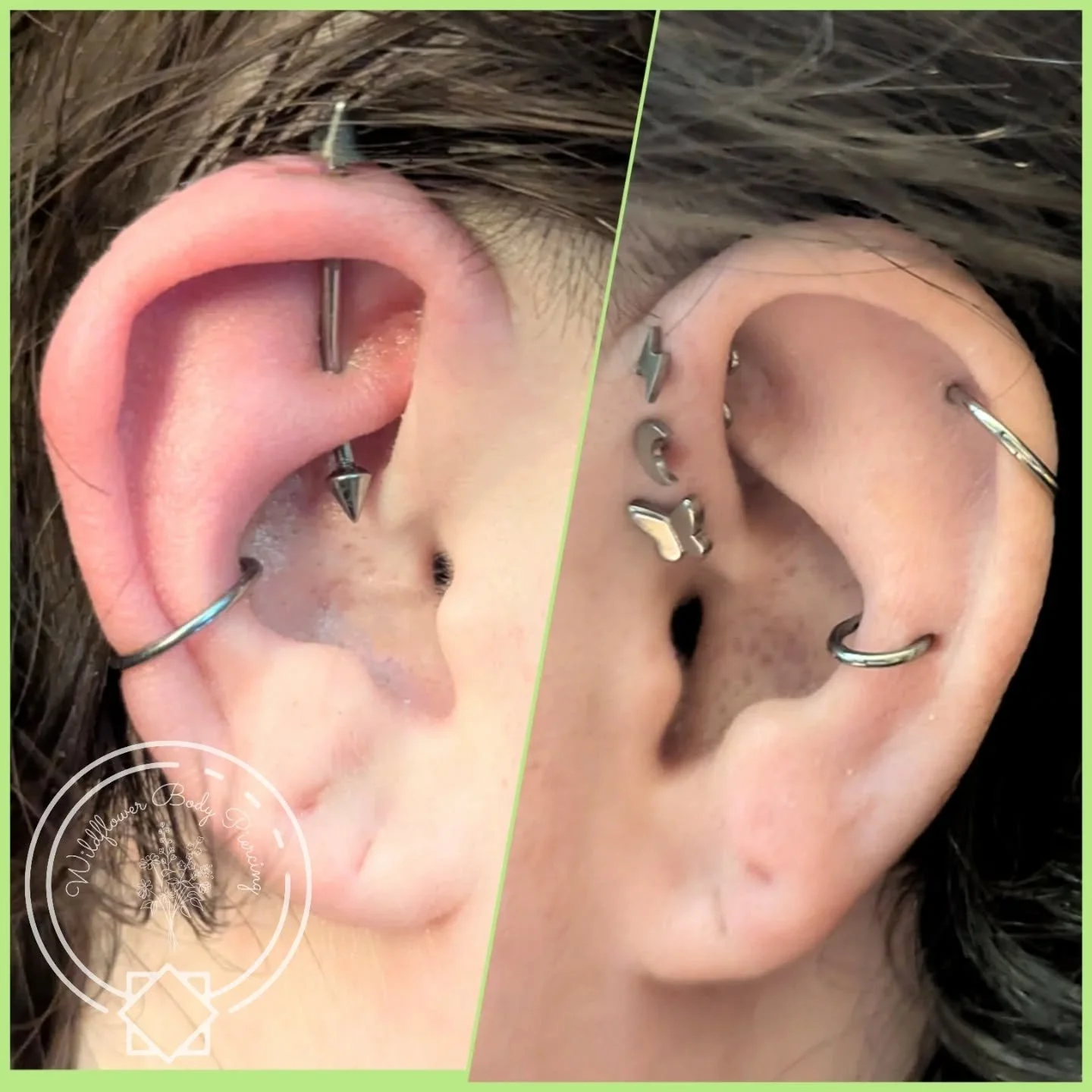 I made the most of my recent Albany trip and upgraded the ears of my good pal Ariel @supervintageparty . I haven't had the pleasure of piercing her (yet!), but I did get to practice my new jewelry bending skills to make a custom industrial barbell fo