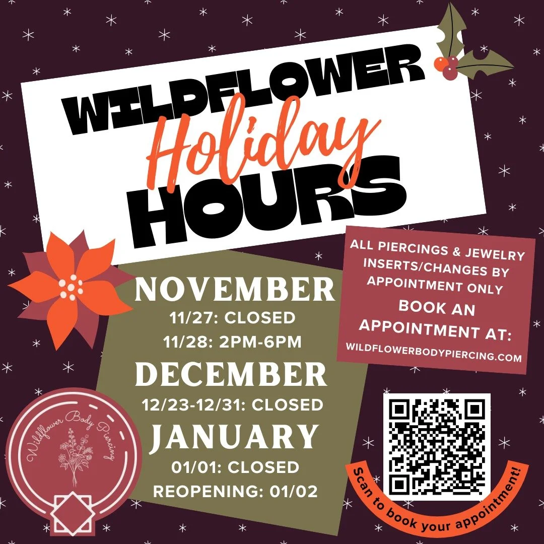Wildflower Holiday hours! I will be taking Thanksgiving off and opening a little late on Friday. Small Business Saturday with Gorgeously Grotesque will kick off at 11AM! Regular hours the rest of the month. December's holiday break will begin on the 