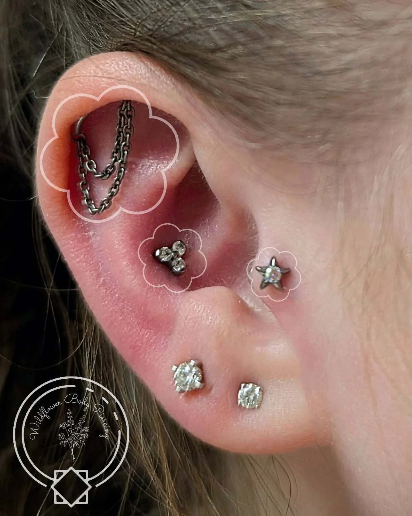 Emma has gotten so many piercings and jewelry changes from me this year, and every time she comes in I want to get a photo of her healed hidden helix. Then we do another piercing or jewelry change and when we're done I completely forget. Well I remem