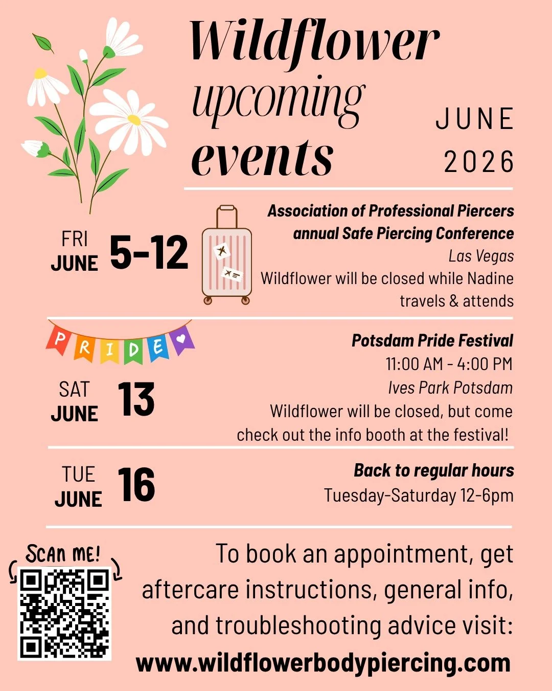 I will be taking a little time away from the studio at the end of this week to attend the @safepiercing Piercing Conference, and then Saturday June 13th to attend the @potsdampride Pride Festival. I can't wait to learn a ton in Las Vegas, see some of