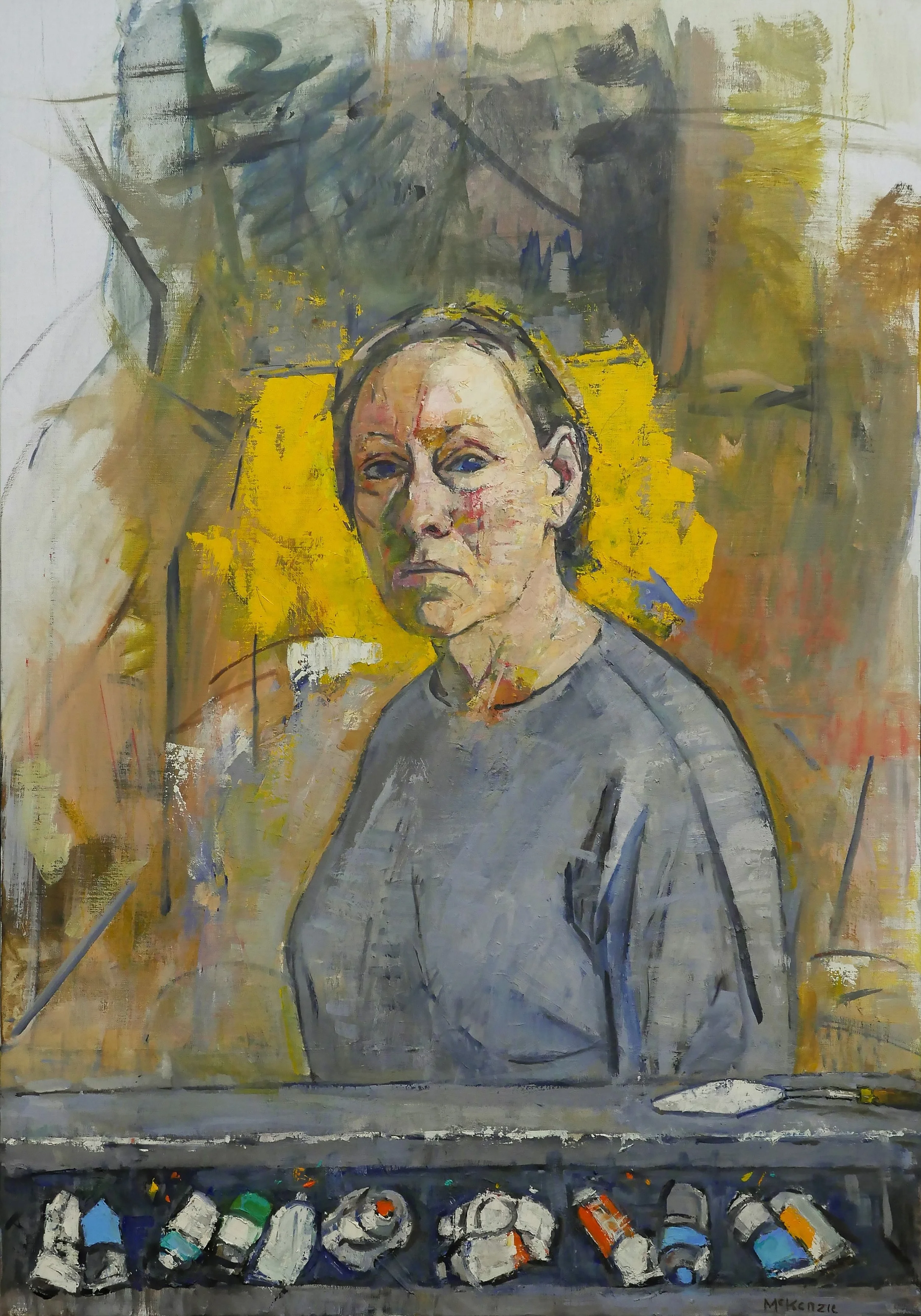 "Self-portrait (yellow background)"" 2025. Oil on canvas. 38 X 27 inches