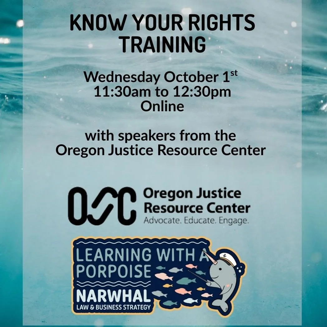 Tomorrow! 📌 Know Your Rights Training (Virtual)
🗓 Wednesday, October 1 &middot; 11:30am &ndash; 12:30pm PDT
Presented by the Oregon Justice Resource Center
OJRC lawyers will cover recent ICE activity in Oregon, the protections and limits of Oregon&