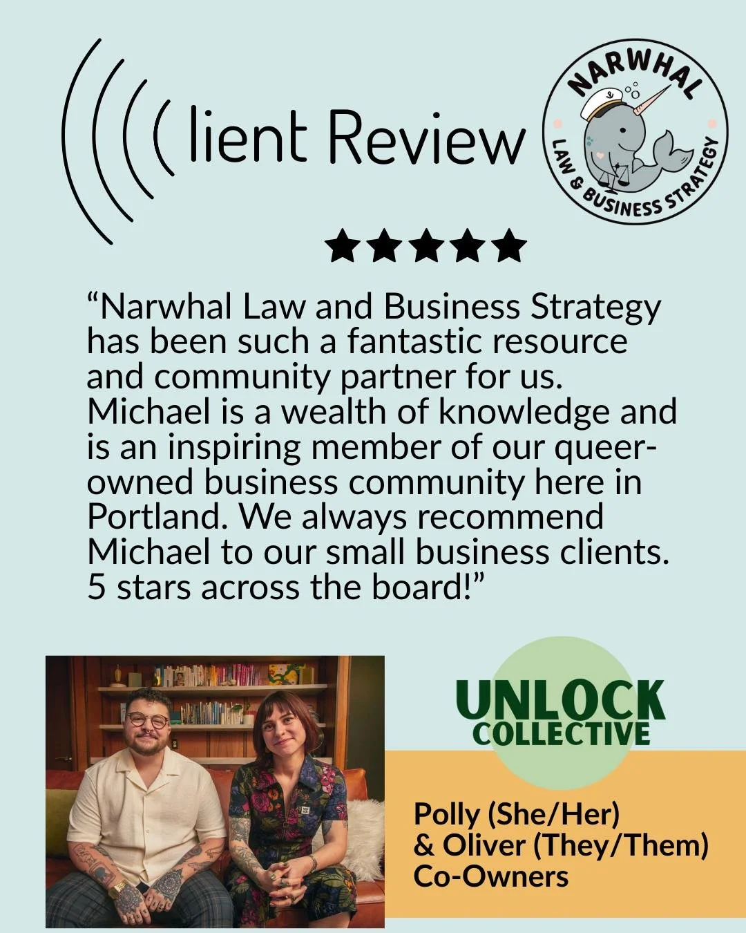 We are grateful for the collaborations we have with Unlock Collective. Polly and Oliver are helpful, knowledgeable, and it has been a joy to co-present with them on webinars.

@UnlockCollective is a proud Queer-owned and operated business in Portland