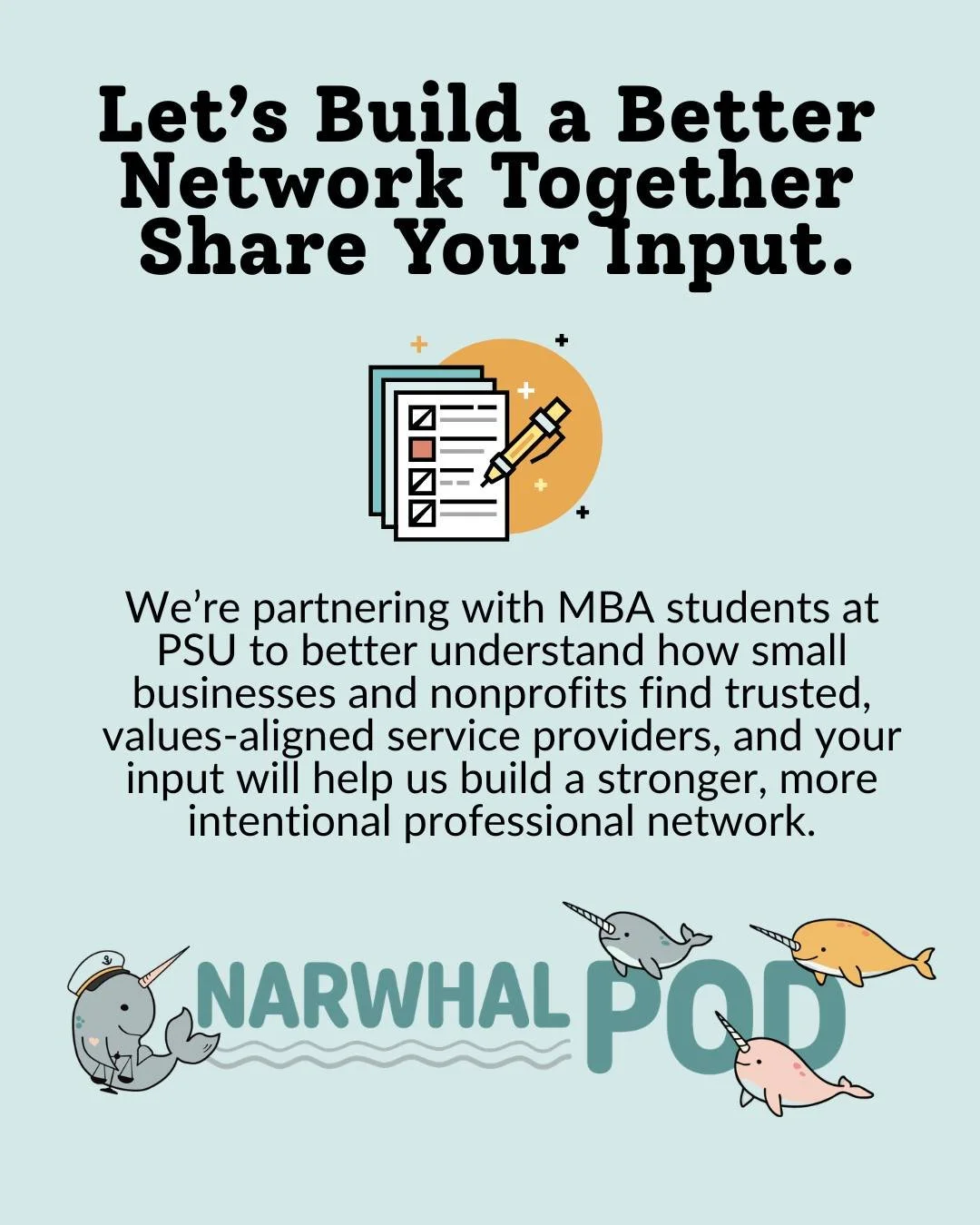 Help Shape a New Professional Network!
We&rsquo;re partnering with a team of MBA students from Portland State University on a research project to better understand how professionals and organizations find trusted, values-aligned service providers.
As