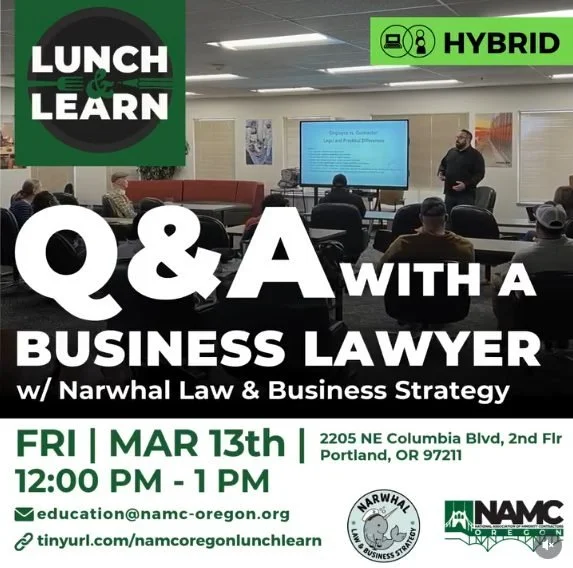 Event next week: Q&amp;A with a Business Lawyer, hosted by @namc_oregon

This is a hybrid event: join the webinar or meet us in person at NAMC's office.