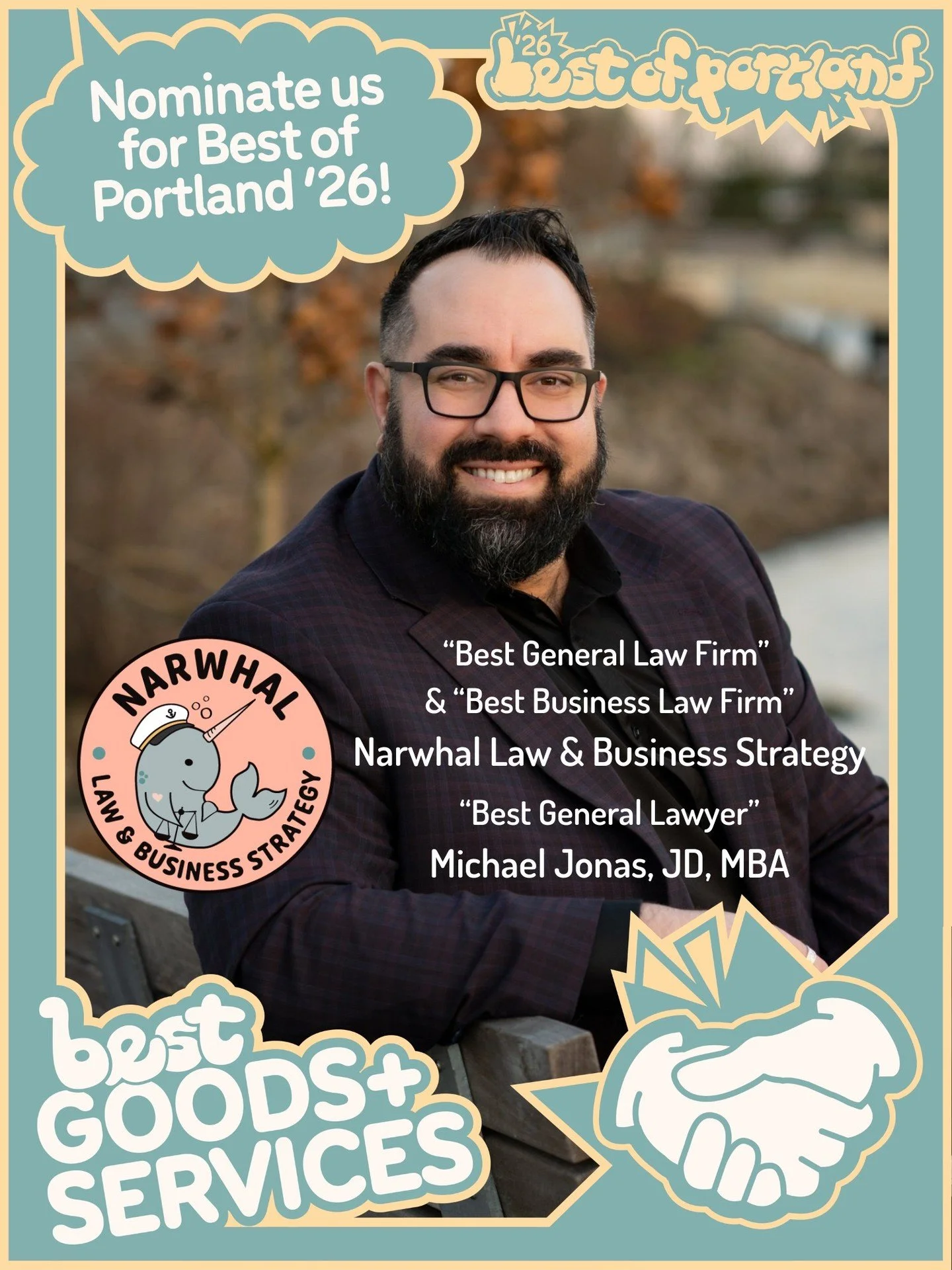 Nominations are now open for the @willametteweek Best of Portland! Last year, Michael was voted Best Lawyer in Portland. This year, we need your help to defend his title and nominate Narwhal in 2 other categories! It takes just a few minutes to submi