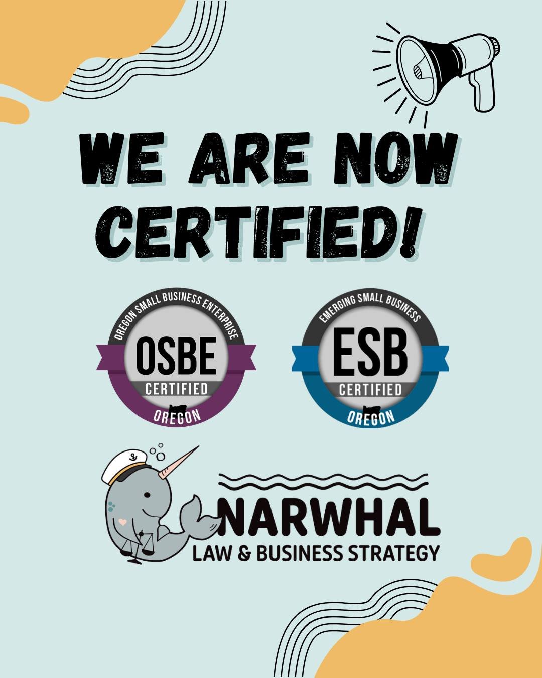 We have been certified by Oregon's COBID with the newest certification, OSBE, Oregon Small Business Enterprise. We are adding this to our previous certification, ESB, Emerging Small Business. For any government contracting or technical assistance par