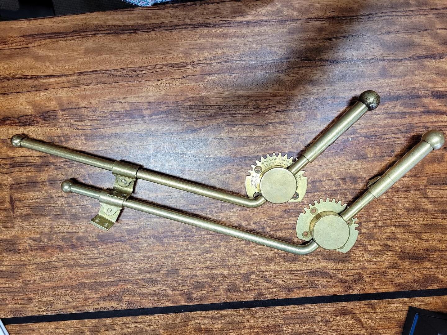 They're called Bulldogs.  Fancy and rare solid brass outswing casement adjusters.

We are working with a customer undertaking a 'no holds barred' restoration of an extraordinary Chapel Hill home.  They were missing 18 of them and ask us to explore ge