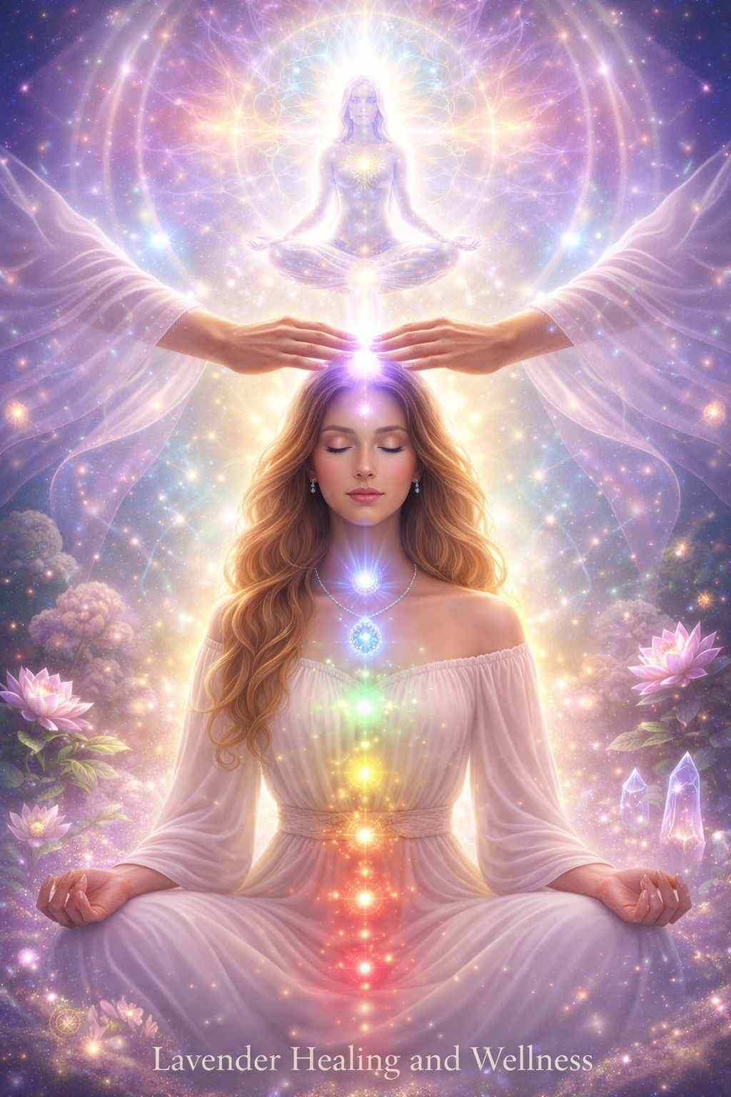 Woman meditating in spiritual light connecting to higher self and angelic guidance in Buffalo, NY