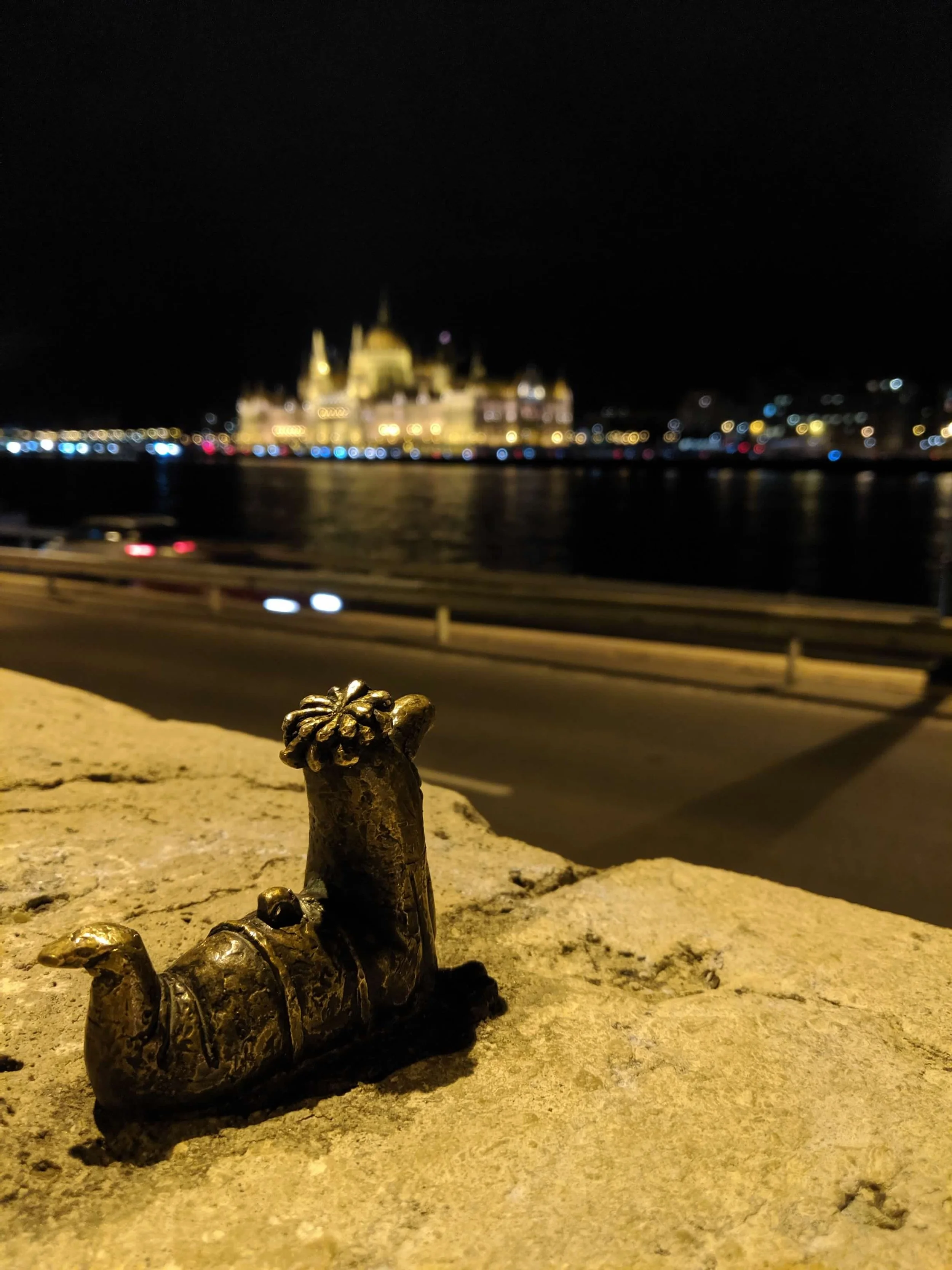 Fokukac mini statue on the banks of the Danube in Budapest, Hungary