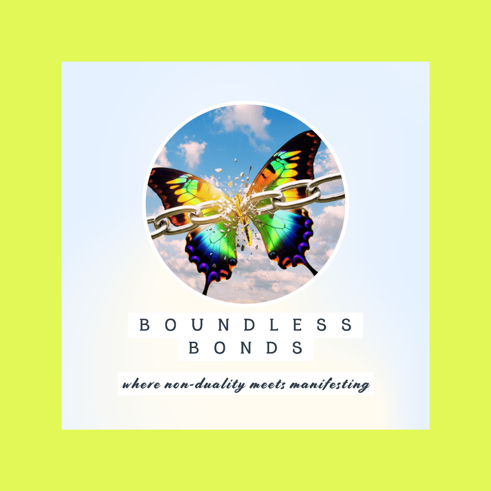 A colorful butterfly with rainbow wings breaking free from a silver chain against a sky with clouds, representing freedom and transformation.